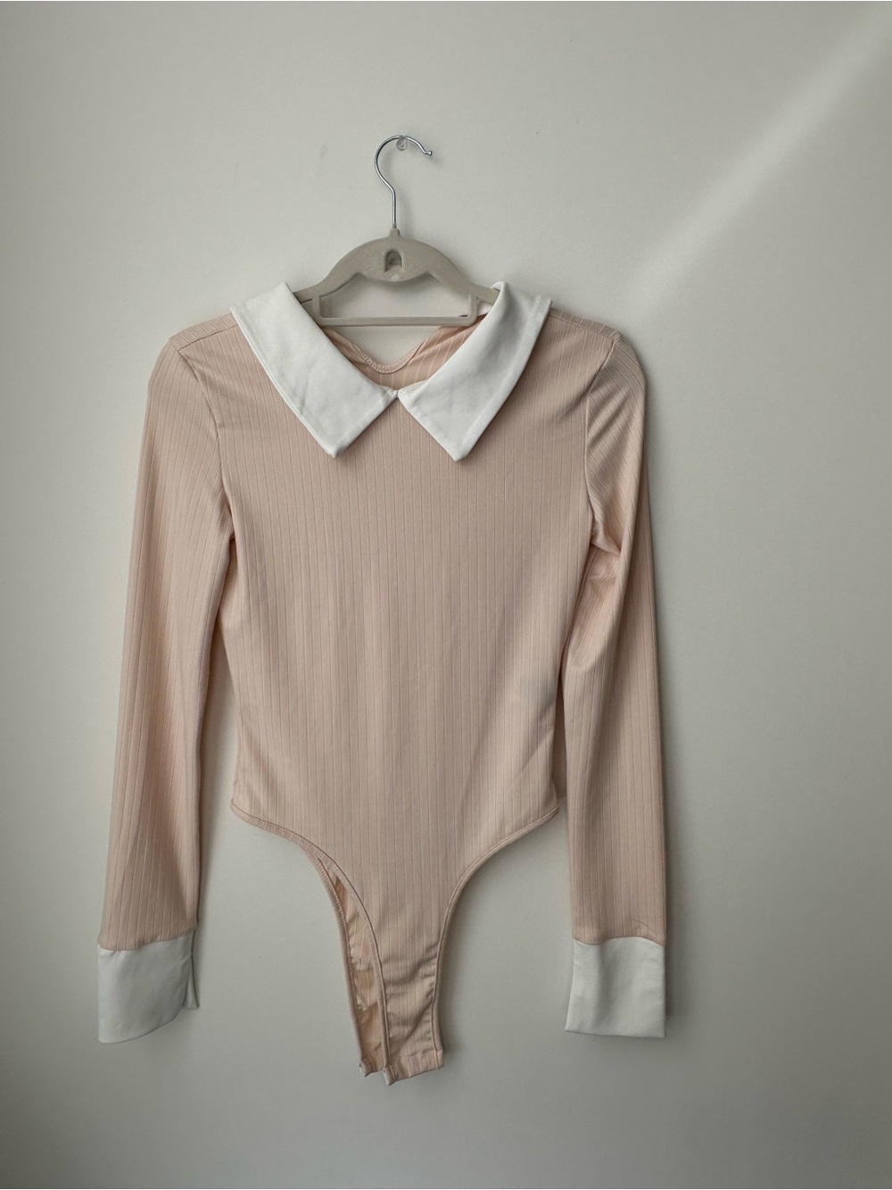 Long-Sleeve Pink Bodysuit with White Collar
